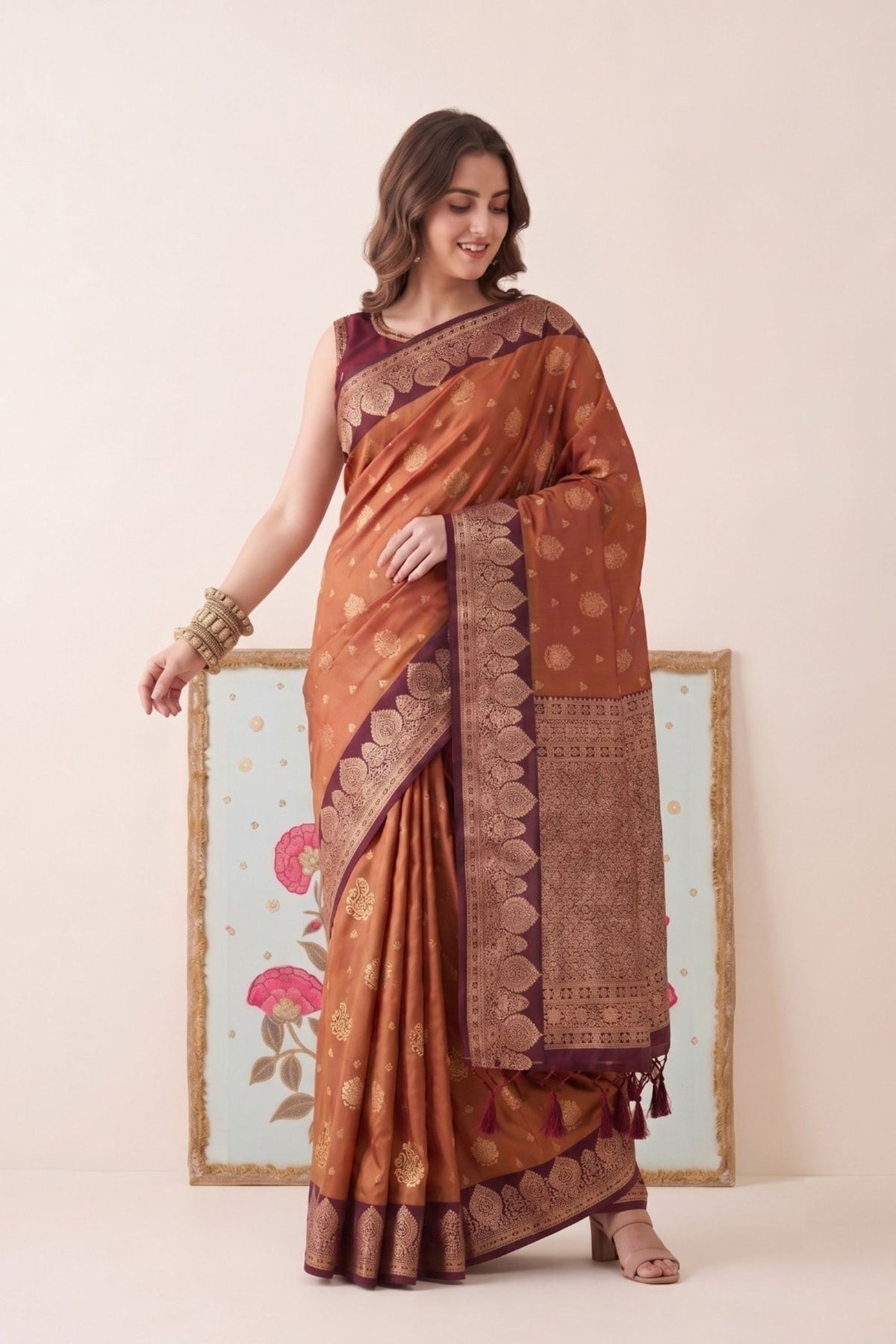 Premium Brown Silk Saree with Zari Weaving Work for Women