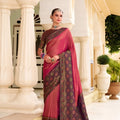 Beautiful Rani Pink Tissue Satin Saree with Multicolor Woven Border
