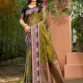 Premium Olive Green Soft Silk Jacquard Weaving Saree for Women