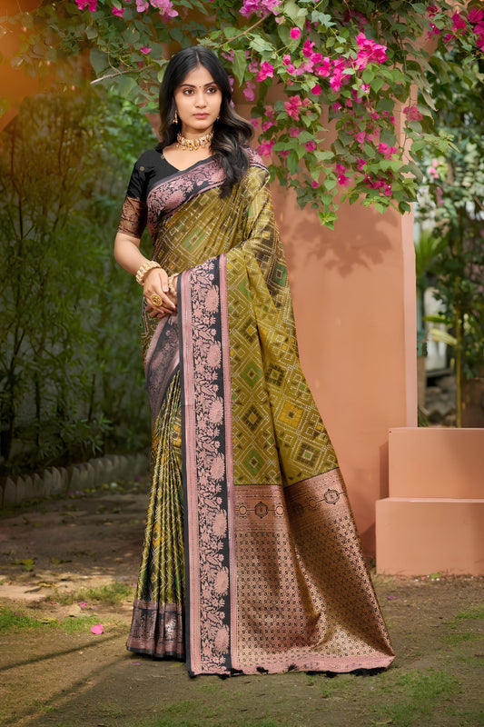 Premium Olive Green Soft Silk Jacquard Weaving Saree for Women