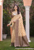 Amazing Beige Assam Silk Pink Motif Print Work Saree for Women