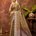 Graceful Olive Green Satin Silk Woven Work Saree Designer Border for Women