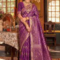 Royal Purple Silk Saree Zigzag Weaving for Women