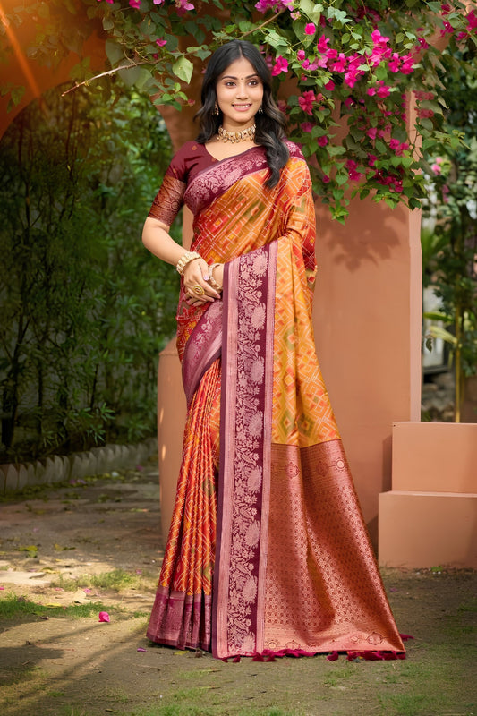 Royal Orange Soft Silk Jacquard Weaving Saree for Women