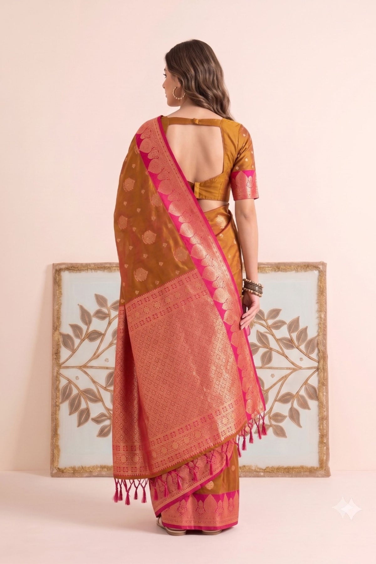 Luxury Mustard Brown Silk Saree Zari Weaving for Women