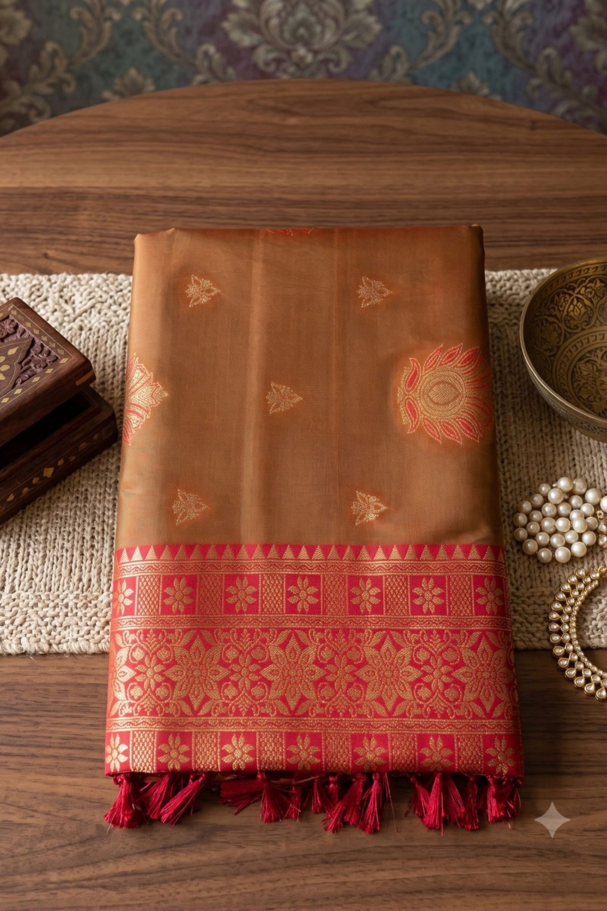 Luxury Mustard Brown Silk Saree Zari Weaving for Women