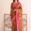 Luxury Mustard Brown Silk Saree Zari Weaving for Women