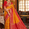Graceful Mustard Yellow Silk Saree Zigzag Weaving Border for Women