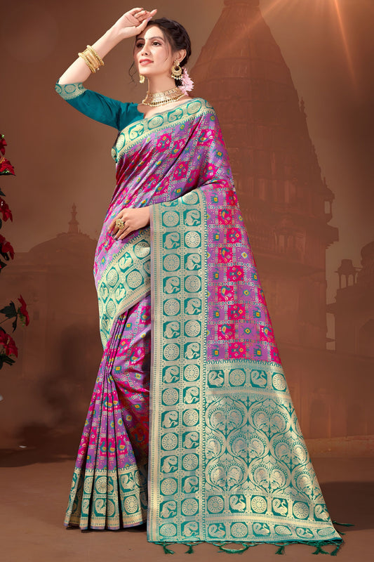 Lovely Purple Patola Silk Weaving Work Designer Saree for Women