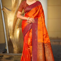 Amazing Orange Soft Silk Banarasi Saree Rich Zari Weaving Work