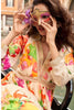 Elegant Cream Floral Printed Embroidered Chinon Silk Gown with Dupatta