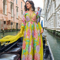 Stunning Yellow Floral Printed Embroidered Chinon Silk Gown with Dupatta