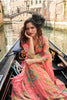 Lovely Peach Floral Printed Embroidered Chinon Silk Gown with Dupatta