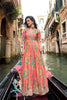 Lovely Peach Floral Printed Embroidered Chinon Silk Gown with Dupatta