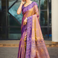 Luxury Lavender Soft Silk Banarasi Saree with Rich Zari Weaving Work