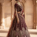 Luxury Maroon Velvet Designer Lehenga Choli with Embroidery Work and Designer Dupatta