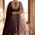 Luxury Maroon Velvet Designer Lehenga Choli with Embroidery Work and Designer Dupatta