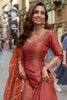 Elegant Maroon Viscose Jacquard Silk Embroidered Gown with Dupatta