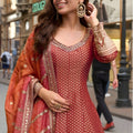 Elegant Maroon Viscose Jacquard Silk Embroidered Gown with Dupatta