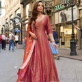 Elegant Maroon Viscose Jacquard Silk Embroidered Gown with Dupatta
