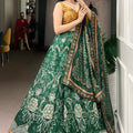 Awesome Bottle Green Floral Printed Vaishali Silk Lehenga Choli with Designer Dupatta for Wedding