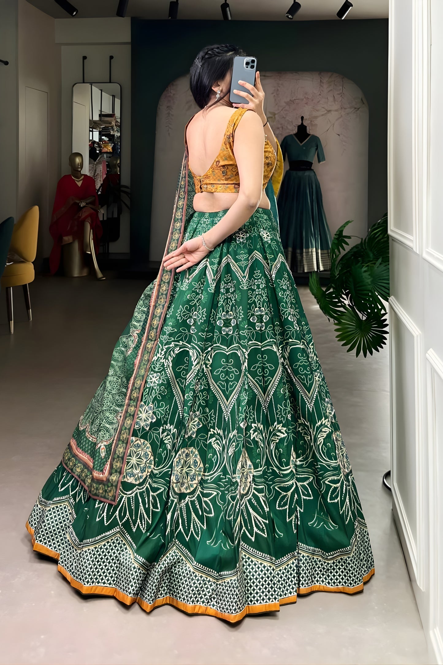 Awesome Bottle Green Floral Printed Vaishali Silk Lehenga Choli with Designer Dupatta for Wedding