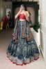 Designer Teal Blue Floral Printed Lehenga Choli with Contrast Dupatta for Wedding