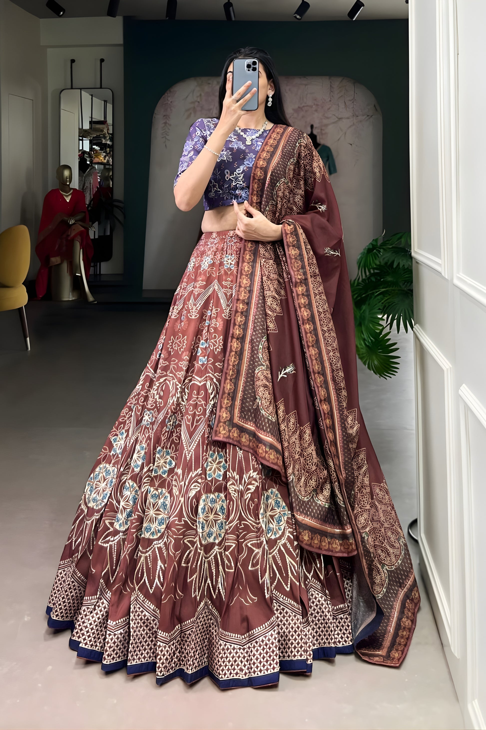 Stylish Maroon Floral Printed Lehenga Choli with Designer Dupatta for Wedding