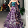 Wonderful Purple Floral Printed Lehenga Choli with Contrast Dupatta for Wedding