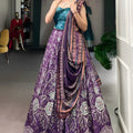 Wonderful Purple Floral Printed Lehenga Choli with Contrast Dupatta for Wedding