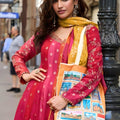 Lovely Pink Viscose Jacquard Silk Embroidered Gown with Contrast Dupatta for Women