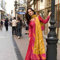Lovely Pink Viscose Jacquard Silk Embroidered Gown with Contrast Dupatta for Women