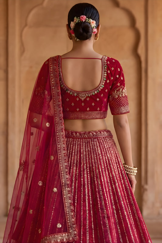 Premium Rani Pink Velvet Designer Lehenga Choli with Embroidery Work and Designer Dupatta