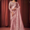 Luxury Light Pink Shimmer Organza Fancy Work Saree for Women