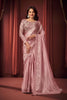 Luxury Light Pink Shimmer Organza Fancy Work Saree for Women