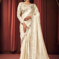 Stylish off White Shimmer Organza Fancy Work Saree for Women