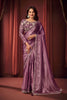 Beautiful Lavender Purple Shimmer Organza Fancy Work Saree for Women
