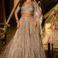Luxury Grey Embroidered Net Party Wear Lehenga Choli with Dupatta