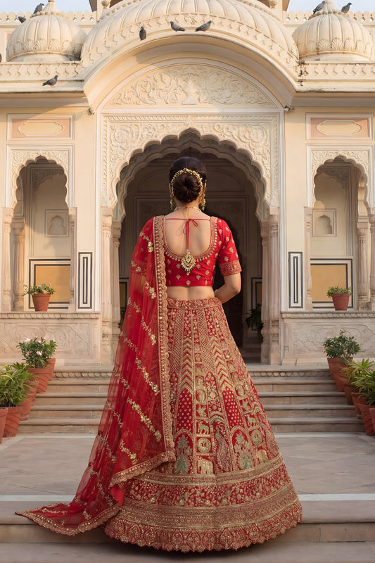 Royal Red Velvet Designer Lehenga Choli with Embroidery Work and Designer Dupatta