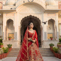 Royal Red Velvet Designer Lehenga Choli with Embroidery Work and Designer Dupatta