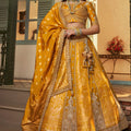 Latest Mustard Yellow Embroidered Banarasi Silk Lehenga Choli with Dupatta for Wedding