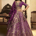 Splendid Purple Embroidered Banarasi Silk Lehenga Choli with Dupatta for Wedding