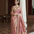 Exquisite Mauve Pink Kanjivaram Soft Silk Saree with Beads Work for Women