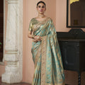 Captivating Teal Blue Kanjivaram Soft Silk Saree with Beads Work for Women