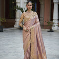 Enchanting Lavender Kanjivaram Soft Silk Saree with Beads Work for Women