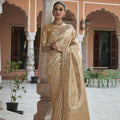 Exquisite Gold Kanjivaram Soft Silk Saree with Beads Work for Women