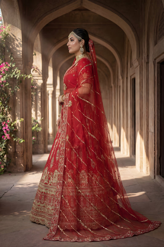 Elegant Red Designer Lehenga Choli with Embroidery Work and Designer Dupatta