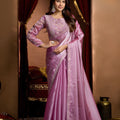 Beautiful Pink Tissue Organza Fancy Work Saree for Women