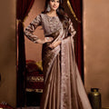 Premium Brown Tissue Organza Fancy Work Saree for Women