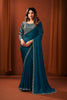Elegant Teal Blue Satin Silk Fancy Work Saree for Women